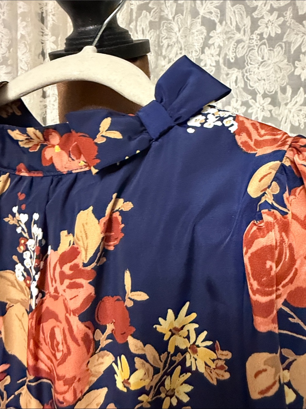 Janie and Jack Navy Floral Tiered Dress with Rust and Cream Blooms - Picture 2 of 5
